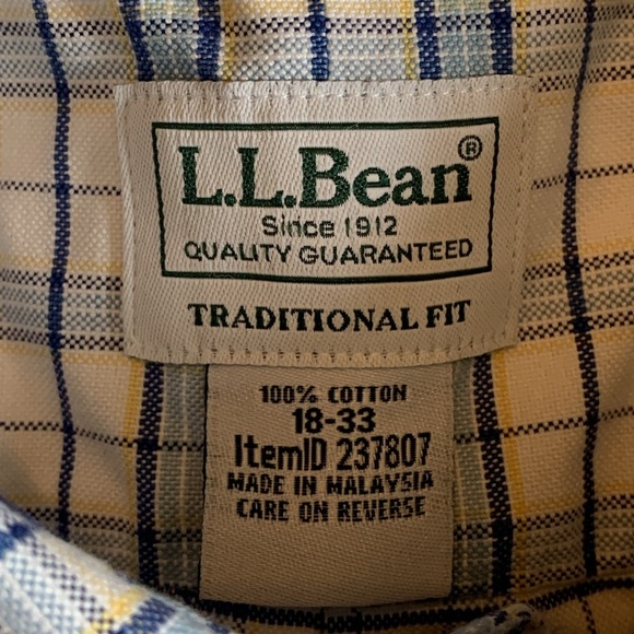 Men’s L.L. Bean Traditional Fit Flannel Button Down Shirt Size 18-33 EUC - Picture 6 of 6